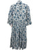 Meadows Size 2 White & Blue Cotton Tiered Floral Print Mock Neck Dress White & Blue / 2