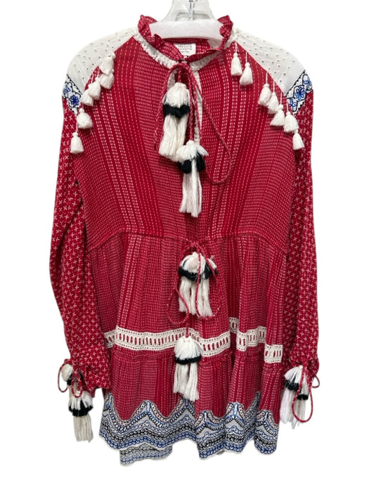 Hemant & Nandita Size S Red, White, Multi Cotton Embroidered Stitch Detail Dress Red, White, Multi / S