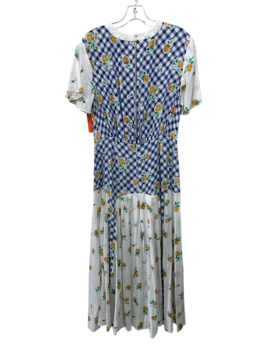 Rixo Size 6 White, Blue, Multi Silk Plaid Floral Print Leg Slit Dress White, Blue, Multi / 6