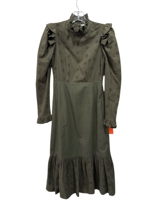 Hyacinth House Size XS Green Cotton Floral Eyelet Smocked Detail Ruffles Dress Green / XS