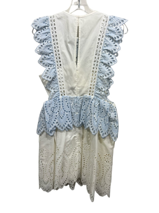 Self Portrait Size 4 Ivory & blue Cotton & Polyester Floral Eyelet Dress Ivory & blue / 4