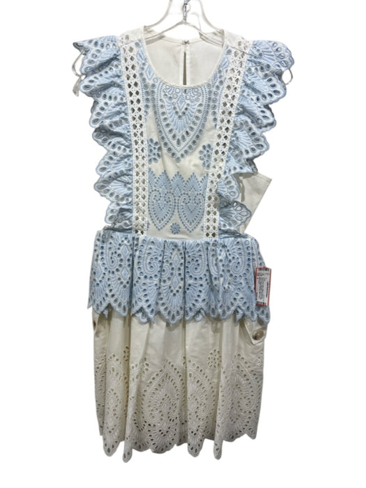 Self Portrait Size 4 Ivory & blue Cotton & Polyester Floral Eyelet Dress Ivory & blue / 4