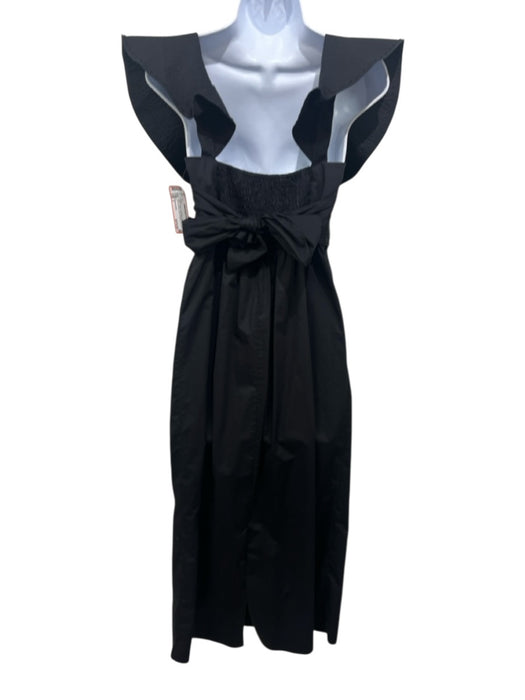 Johanna Ortiz Size 2 Black Cotton Cap Sleeve Stitch Detail Smocked Back Dress Black / 2
