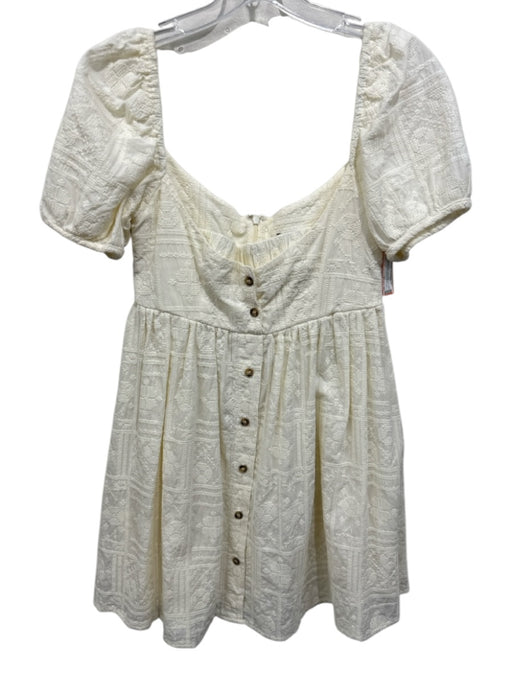 Ciao Lucia Size S Ivory Cotton Button Up Geometric Embroidery Back Zip Dress Ivory / S