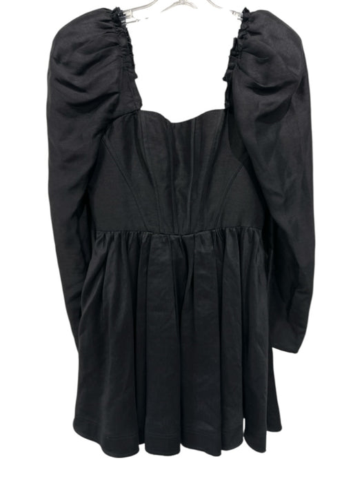 Aje. Size 8 Black Linen Blend Long Sleeve Square Neck Back Zip Peplum Dress Black / 8