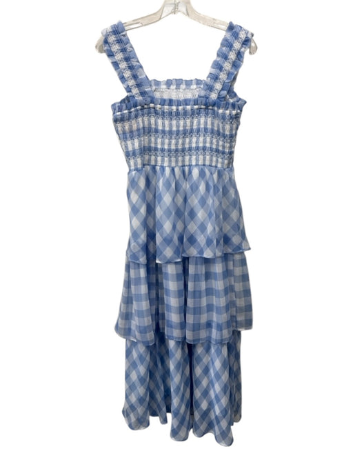 English Factory Size S Blue & White Polyester Gingham Sleeveless Smocked Dress Blue & White / S