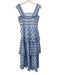 English Factory Size S Blue & White Polyester Gingham Sleeveless Smocked Dress Blue & White / S