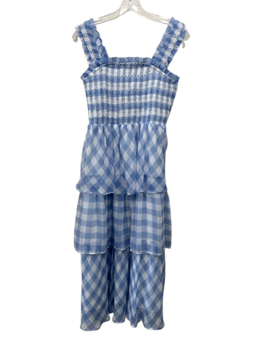 English Factory Size S Blue & White Polyester Gingham Sleeveless Smocked Dress Blue & White / S