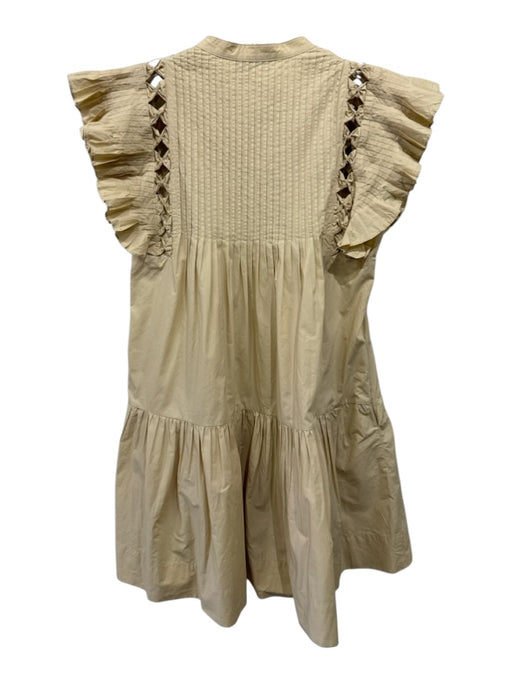 Sea New York Size S Beige Cotton Micro Pleats Twist Detail Cap Sleeve Dress Beige / S