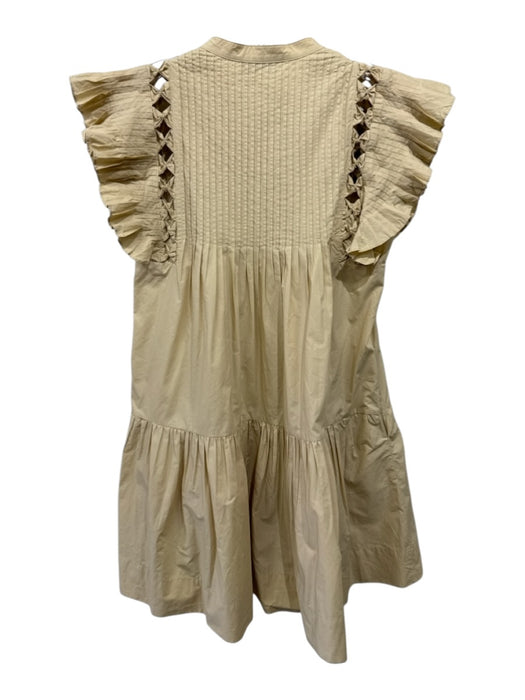 Sea New York Size S Beige Cotton Micro Pleats Twist Detail Cap Sleeve Dress Beige / S
