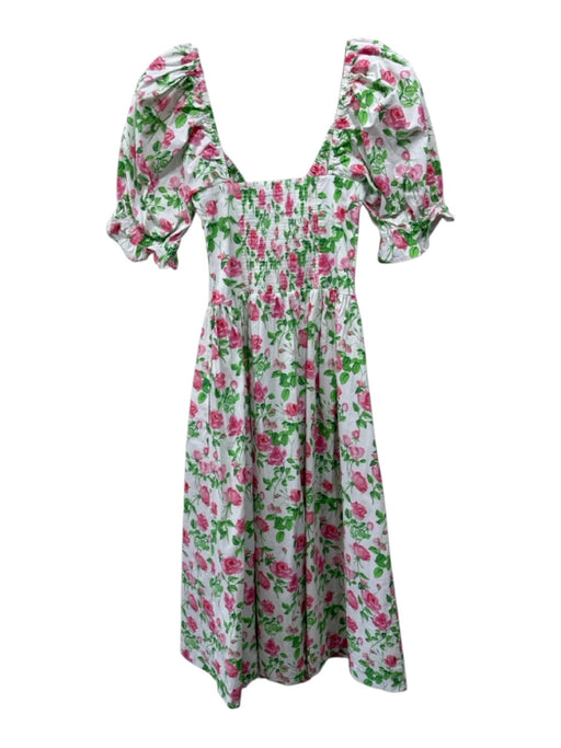 Hill House Size XS White, Pink, Green Cotton Floral Print Smocked Back Dress White, Pink, Green / XS