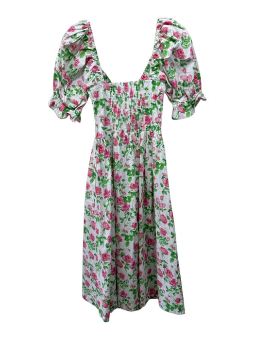 Hill House Size XS White, Pink, Green Cotton Floral Print Smocked Back Dress White, Pink, Green / XS