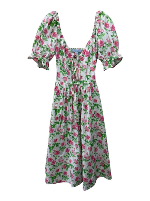 Hill House Size XS White, Pink, Green Cotton Floral Print Smocked Back Dress White, Pink, Green / XS