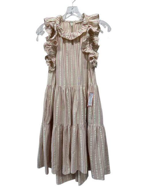 Ulla Johnson Size 2 Cream, Red, Gold Cotton Striped Metallic Thread Dress Cream, Red, Gold / 2