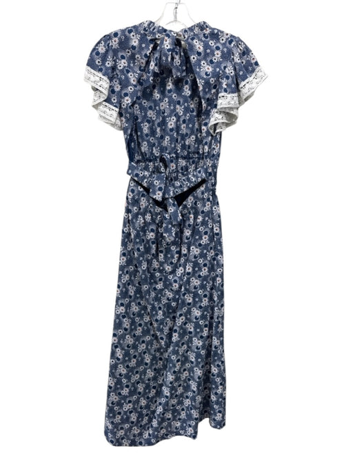 Sea New York Size 2 Blue, White, Orange Cotton Crochet Lace Floral Print Dress Blue, White, Orange / 2