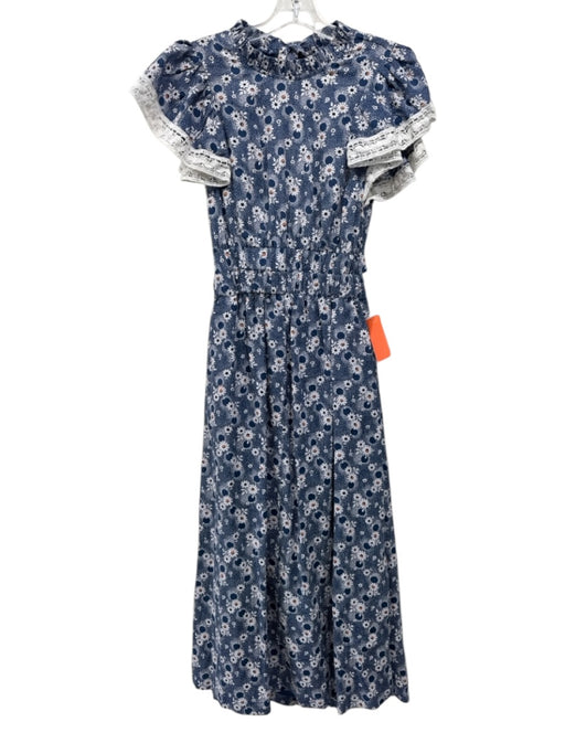 Sea New York Size 2 Blue, White, Orange Cotton Crochet Lace Floral Print Dress Blue, White, Orange / 2