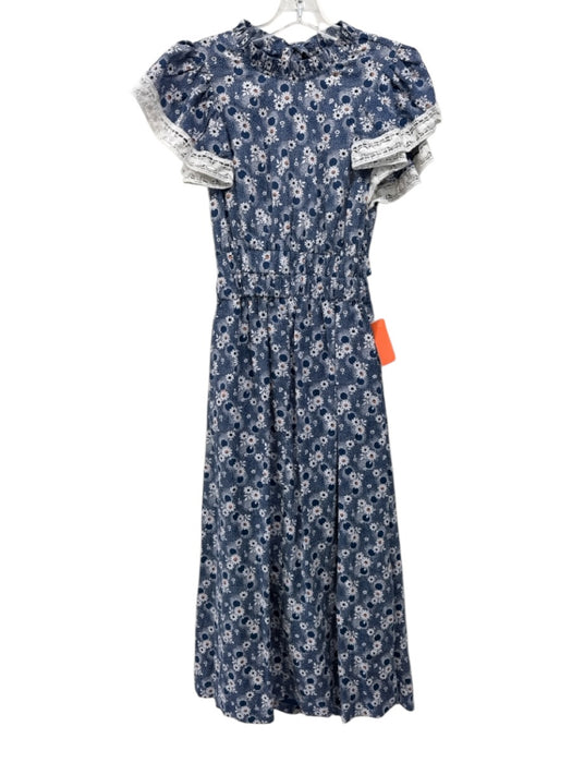 Sea New York Size 2 Blue, White, Orange Cotton Crochet Lace Floral Print Dress Blue, White, Orange / 2