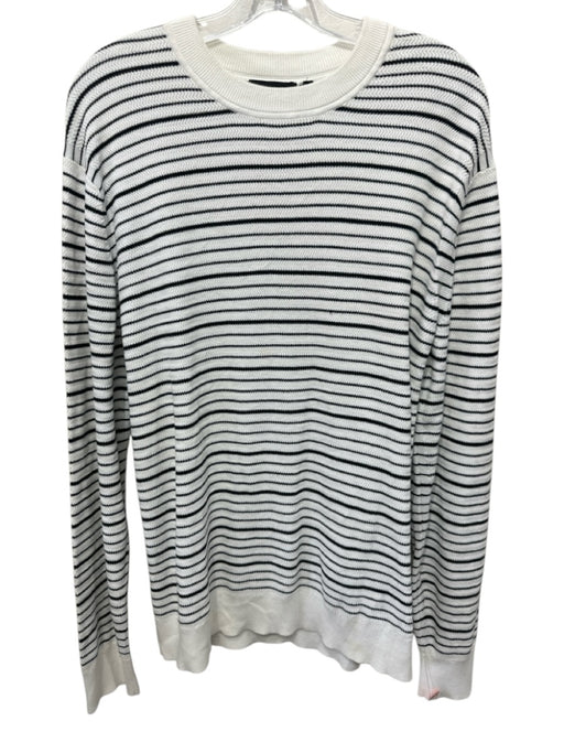 Theory AS IS Size L White & Black Cotton Striped Knit Crew Long Sleeve Shirt White & Black / L