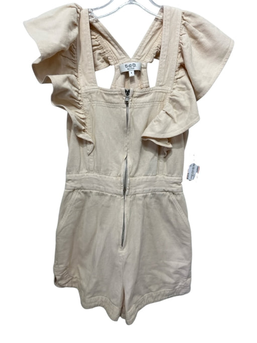 Sea New York Size 2 Light Orange Cotton Half Zip Cap Sleeve Ruffle Detail Romper Light Orange / 2