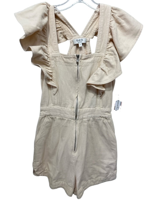 Sea New York Size 2 Light Orange Cotton Half Zip Cap Sleeve Ruffle Detail Romper Light Orange / 2