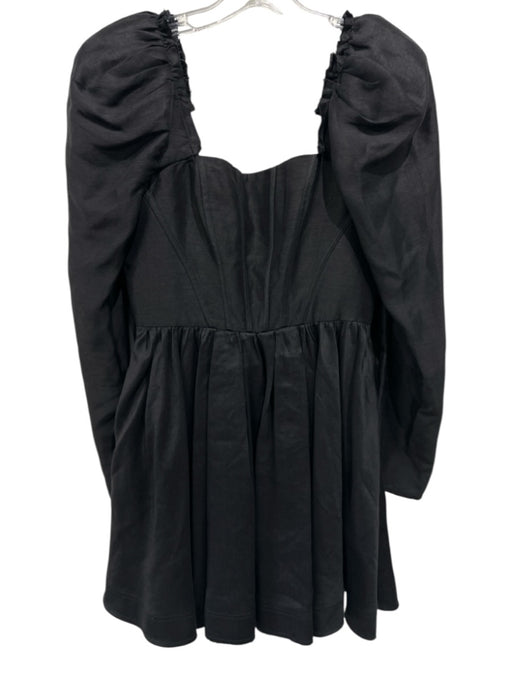Aje. Size XS Black Linen Blend Long Sleeve Square Neck Back Zip Peplum Dress Black / XS