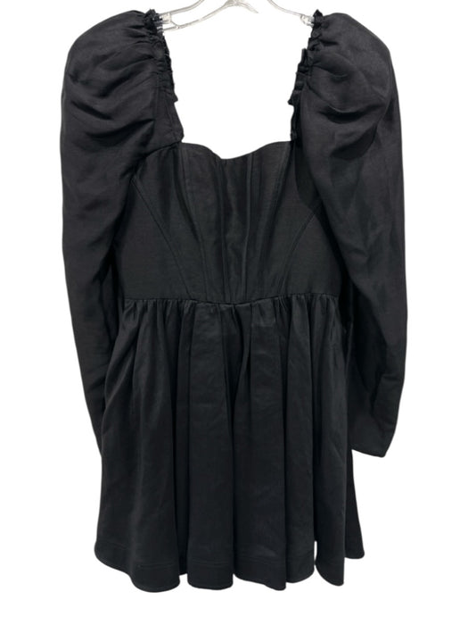 Aje. Size XS Black Linen Blend Long Sleeve Square Neck Back Zip Peplum Dress Black / XS