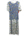 Rixo Size 6 White, Blue, Multi Silk Plaid Floral Print Leg Slit Dress White, Blue, Multi / 6