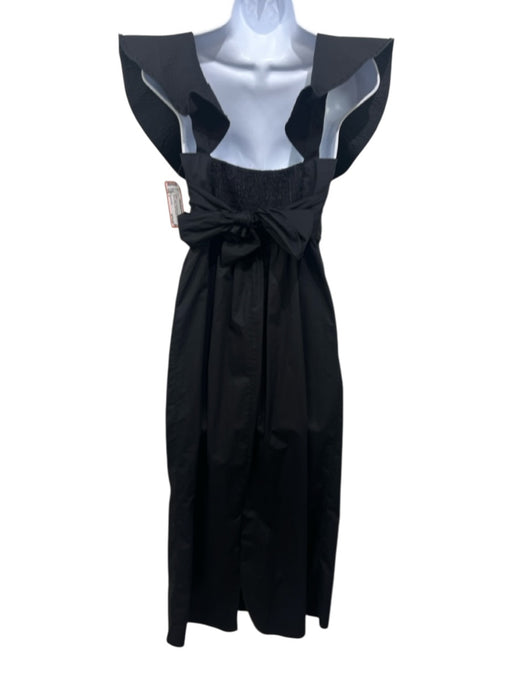 Johanna Ortiz Size 2 Black Cotton Cap Sleeve Stitch Detail Smocked Back Dress Black / 2