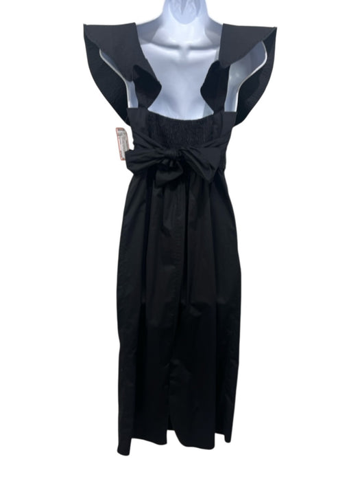 Johanna Ortiz Size 2 Black Cotton Cap Sleeve Stitch Detail Smocked Back Dress Black / 2