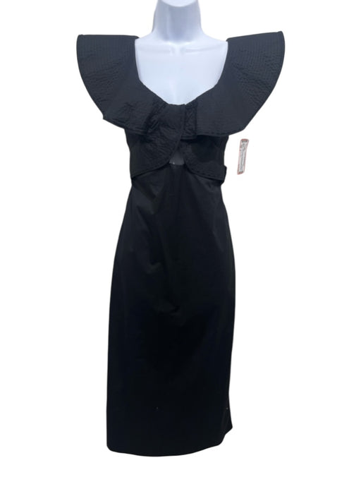 Johanna Ortiz Size 2 Black Cotton Cap Sleeve Stitch Detail Smocked Back Dress Black / 2