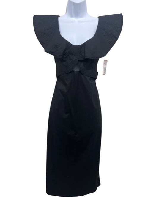 Johanna Ortiz Size 2 Black Cotton Cap Sleeve Stitch Detail Smocked Back Dress Black / 2