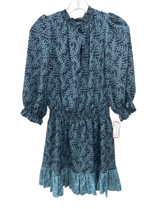 Joie Size S Navy Blue & Blue Polyester Abstract Floral Long Sleeve Dress Navy Blue & Blue / S