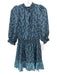 Joie Size S Navy Blue & Blue Polyester Abstract Floral Long Sleeve Dress Navy Blue & Blue / S