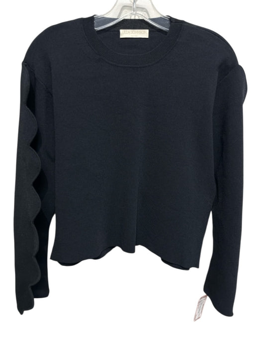 Ulla Johnson Size S Black Viscose Scallop Detail Long Sleeve Cropped Sweater Black / S