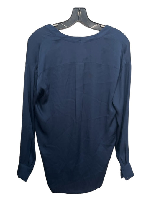 Vince Size XS Navy Blue Silk Blend V Neck Long Sleeve Side Slits Top Navy Blue / XS