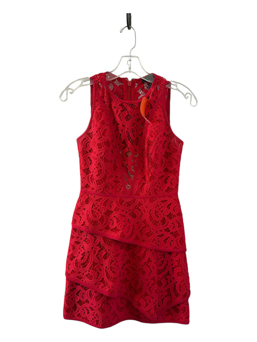 BCBG Maxazria Size 2 Red Polyester Lace Layer V Neck Dress Red / 2