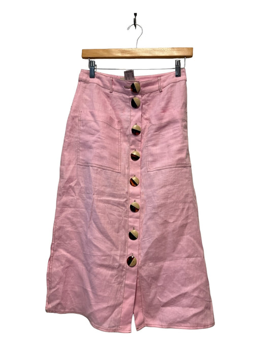 Nicholas Size 4 Pink Linen Wood Buttons Midi Skirt Pink / 4