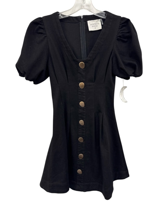 Hyacinth House Size XXS Black Cotton Blend Denim Short Puff Sleeve Dress Black / XXS