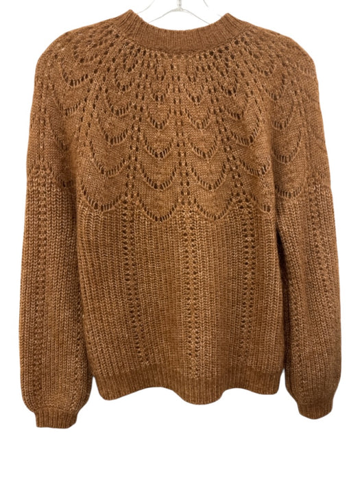 Sezane Size XS Tan Brown Polyamide & Mohair Blend Perforated Knit Sweater Tan Brown / XS