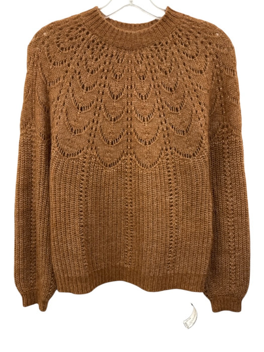 Sezane Size XS Tan Brown Polyamide & Mohair Blend Perforated Knit Sweater Tan Brown / XS