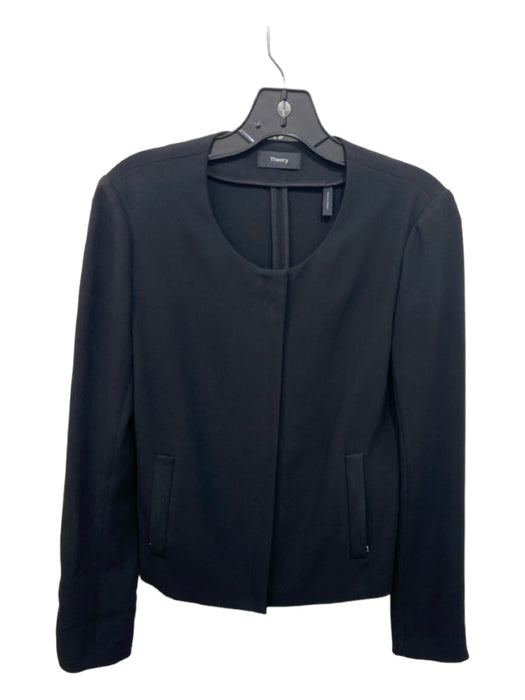 Theory Size 2 Black Triacetate Blend Round Neck Zip Front Long Sleeve Jacket Black / 2