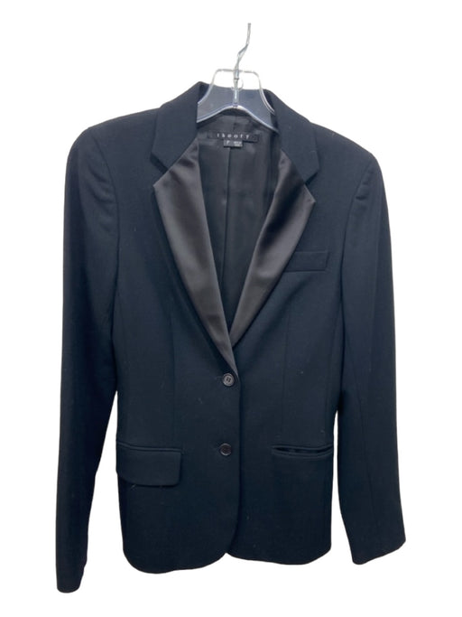 Theory Size P/XS Black Wool Blend Satin Lapel Two Button Long Sleeve Jacket Black / P/XS
