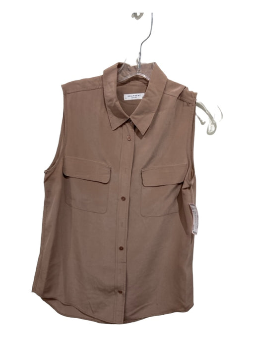 Equipment Size S Taupe Silk Button Down Sleeveless Breast Pockets Top Taupe / S