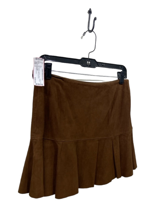 Polo Ralph Lauren Size 6 Brown Sueded Leather Pleated Hem Side Zip Mini Skirt Brown / 6