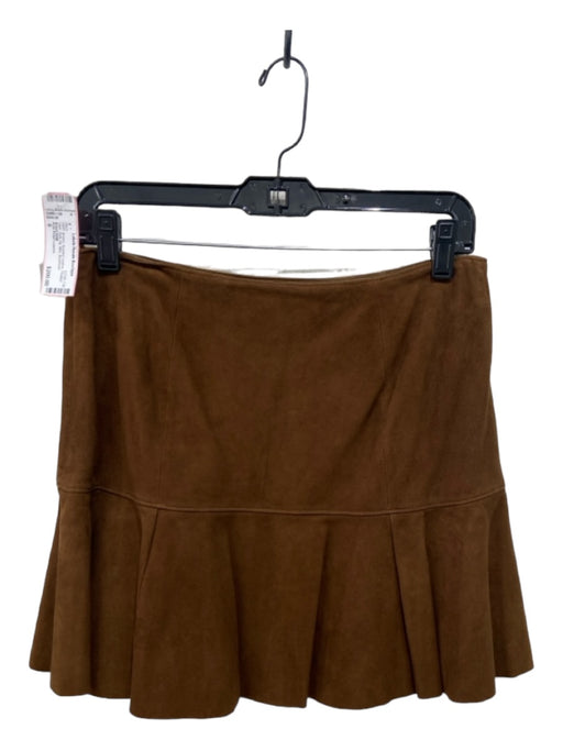 Polo Ralph Lauren Size 6 Brown Sueded Leather Pleated Hem Side Zip Mini Skirt Brown / 6