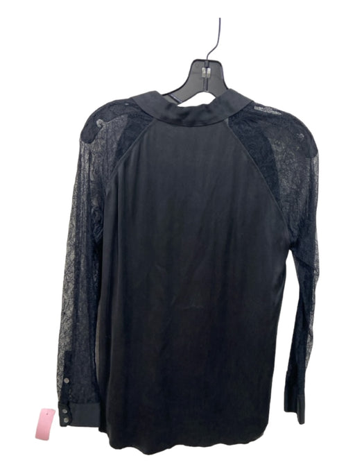 Equipment Size S Black Silk Long Lace Sleeve Button Down Collar Top Black / S