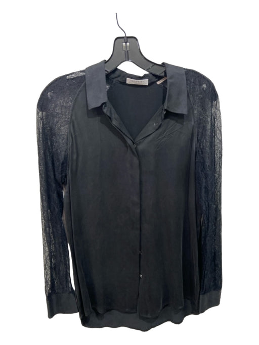 Equipment Size S Black Silk Long Lace Sleeve Button Down Collar Top Black / S