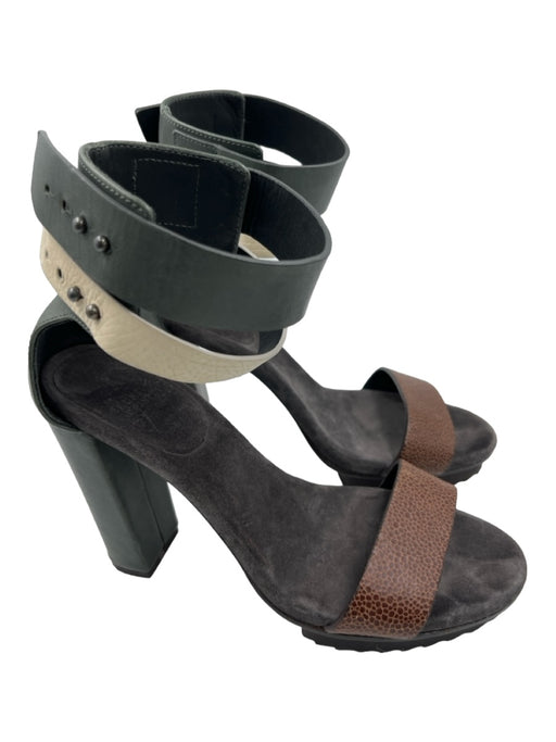 Brunello Cucinelli Shoe Size 37.5 Dark Green, Gray, Brown, Ivory Leather Pumps Dark Green, Gray, Brown, Ivory / 37.5