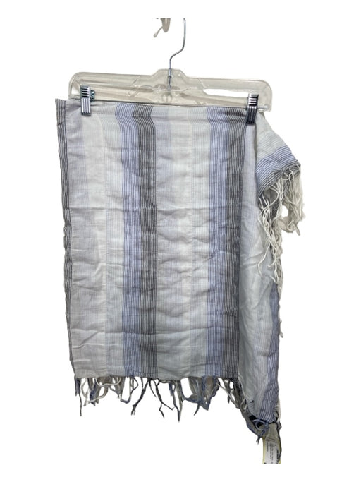 John Varvatos White & Blue Linen Blend Stripes Fringe Men's Scarf