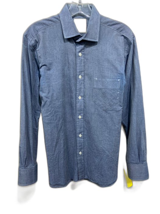Billy Reid Size 15.5 Blue Cotton Solid Button Up front pocket Long Sleeve Shirt Blue / 15.5